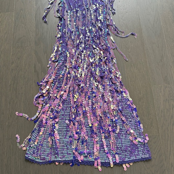 Retrofete Mevia Sequin Fringe Crochet Maxi Dress XS / SMALL - PURPLE- EUC - Picture 8 of 11